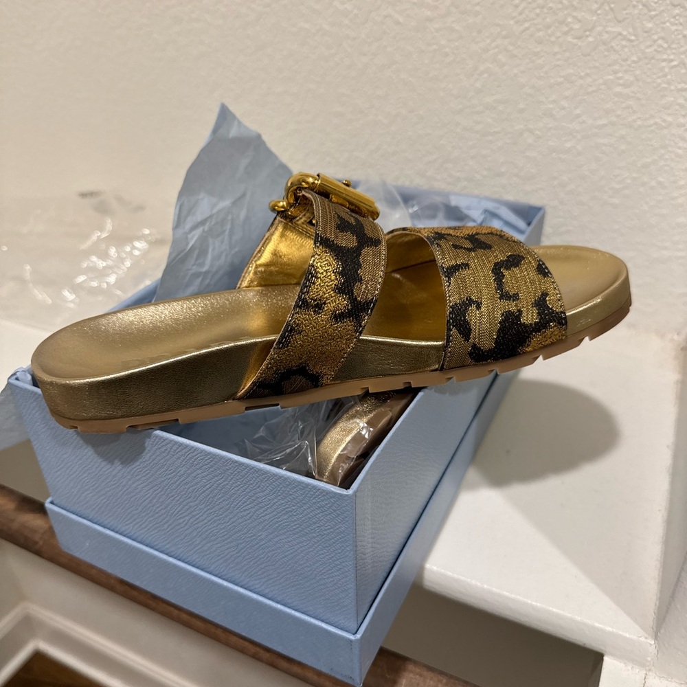 Prada Gold and Black Women's Birkenstock style sandals